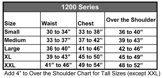 Ride Right 1200 Series Adult Rodeo Vest - Leather Sizing Chart