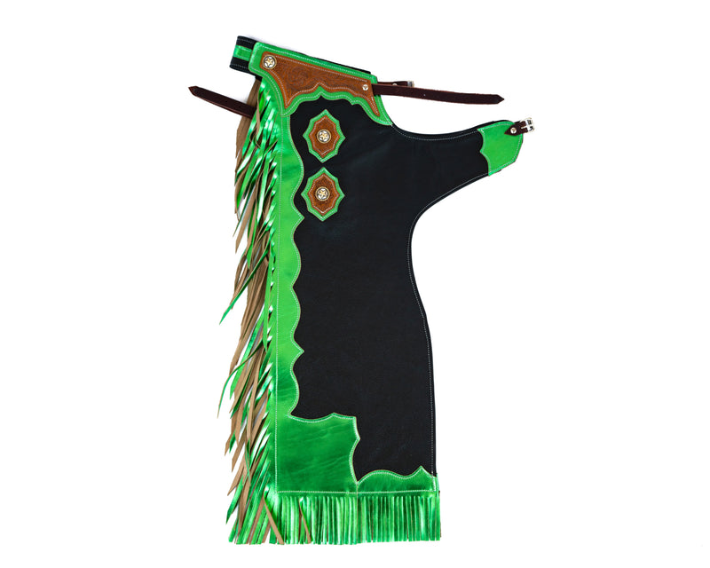 Load image into Gallery viewer, Youth Rodeo Chaps with Leg Design Green
