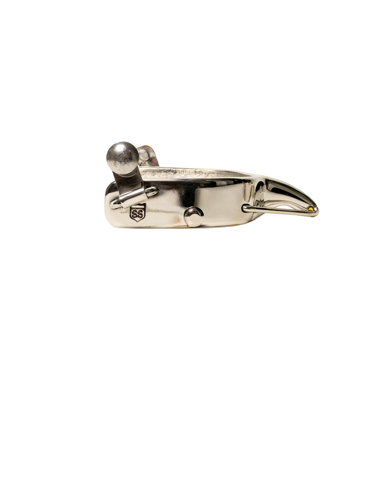 Load image into Gallery viewer, Slingin Shanks Stainless Saddle Bronc Spurs w/ Rein Bar
