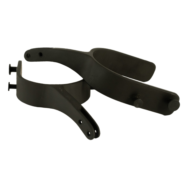 Load image into Gallery viewer, A pair of black metal bull riding spurs
