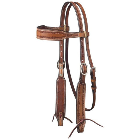 Tough1® Barbed Wire Tooled Wide Browband Headstall