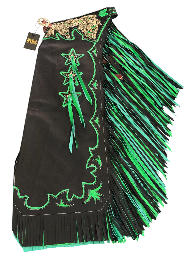Load image into Gallery viewer, Adult Stock Chaps - Black &amp; Green
