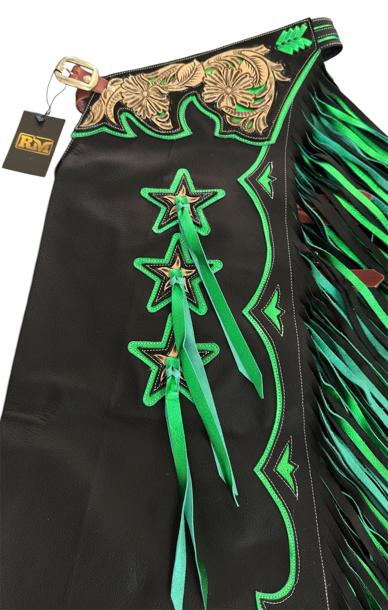 Load image into Gallery viewer, Adult Stock Chaps - Black &amp; Green

