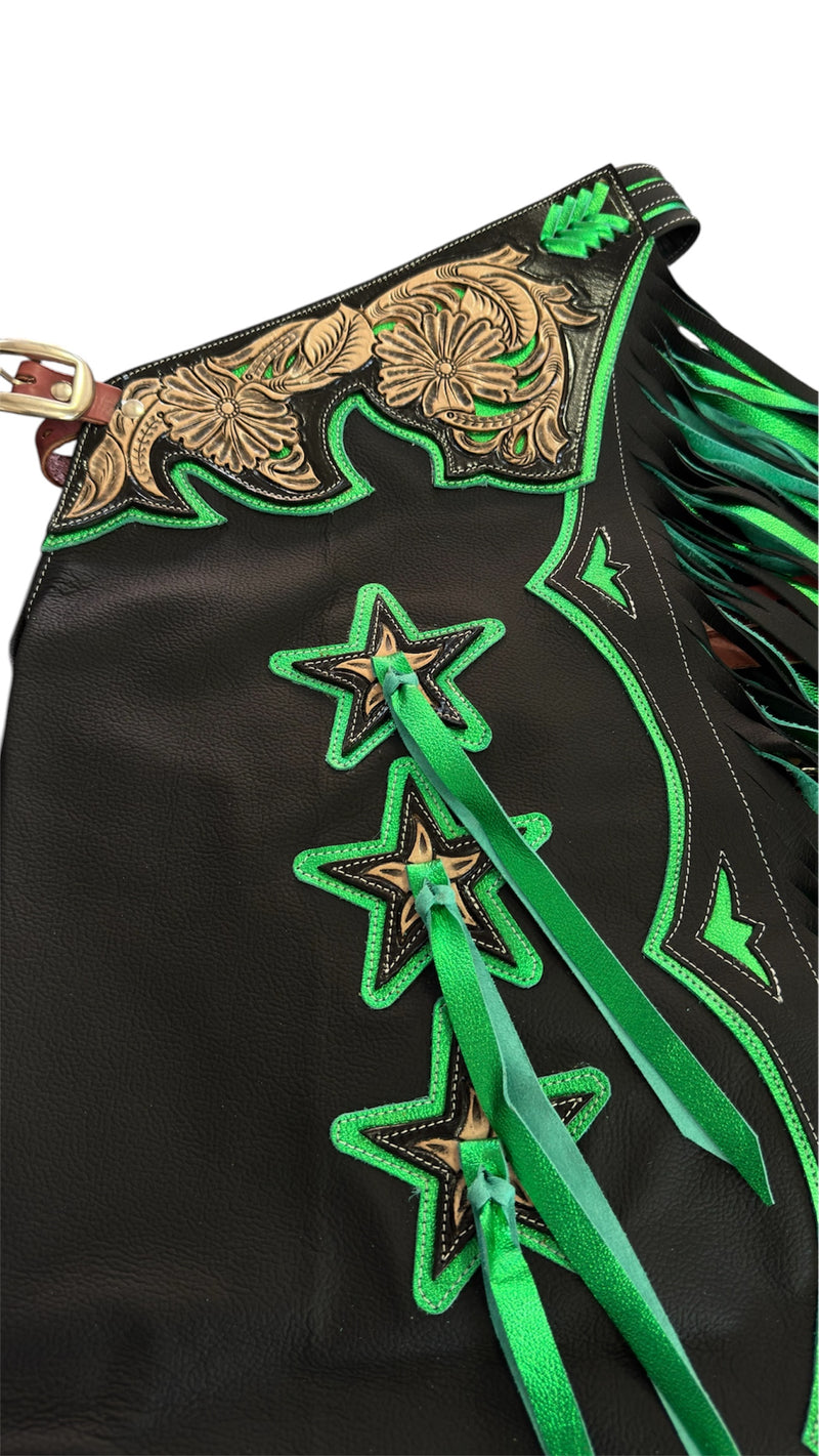 Load image into Gallery viewer, Adult Stock Chaps - Black &amp; Green
