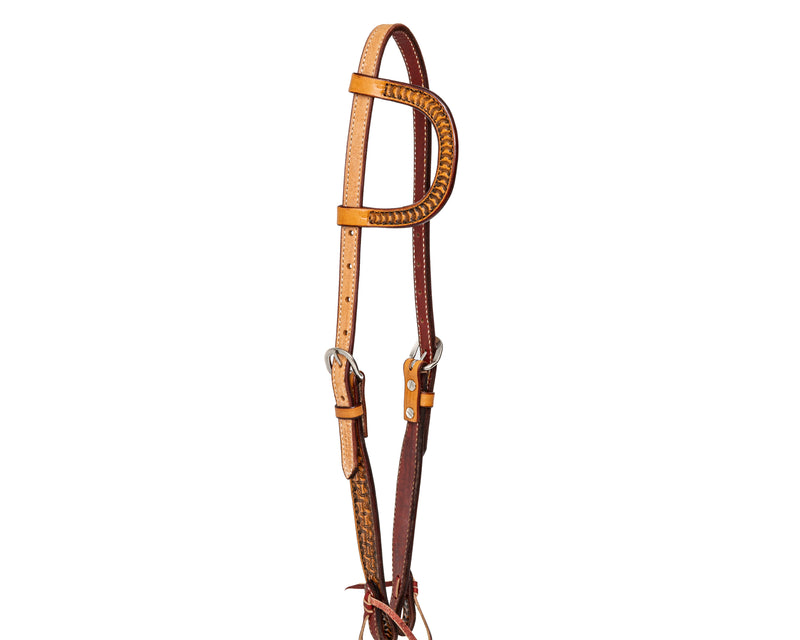 Load image into Gallery viewer, Beastmaster One Ear Roughout Tooled Ends Headstall
