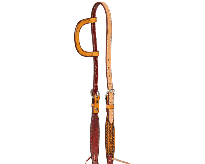 Load image into Gallery viewer, Beastmaster One Ear Roughout Tooled Ends Headstall
