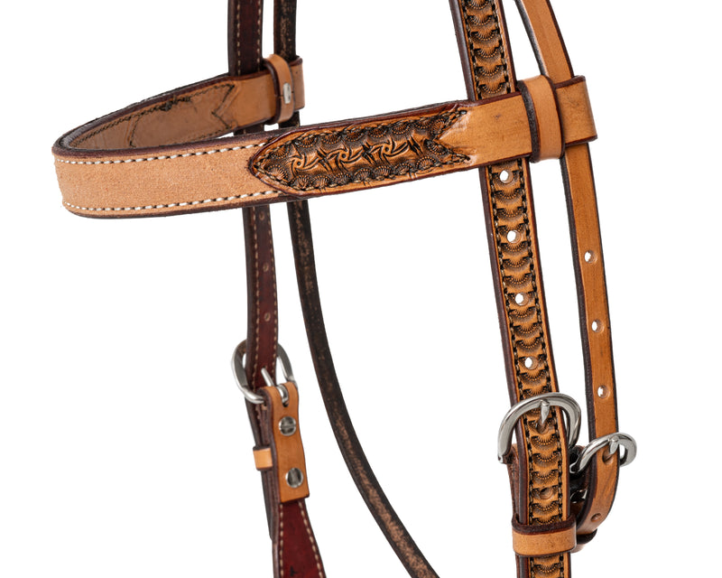 Load image into Gallery viewer, Beastmaster Brow Band Roughout Tooled Ends Headstall
