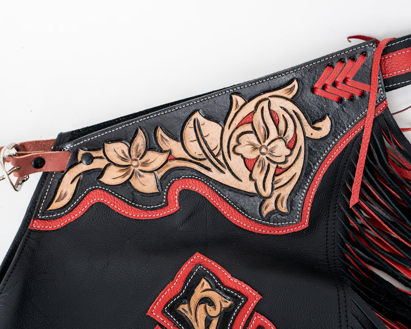 Load image into Gallery viewer, junior-stock-chaps-red-close-up
