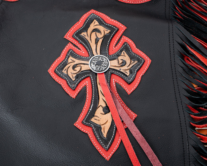 Load image into Gallery viewer, junior-stock-chaps-red-details
