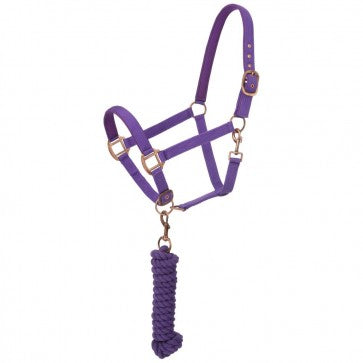 Load image into Gallery viewer, Tough1® Padded Horse Halter with Antique Hardware Lead Rope
