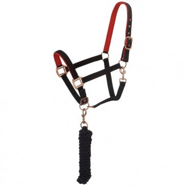 Load image into Gallery viewer, Tough1® Neoprene Padded Halter with Antique Hardware Lead Set
