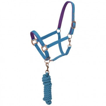 Load image into Gallery viewer, Tough1® Padded Horse Halter with Antique Hardware Lead Rope
