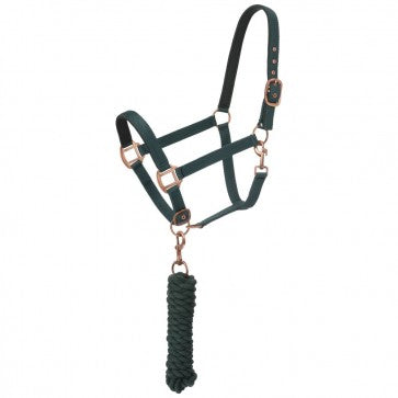 Load image into Gallery viewer, Tough1® Padded Horse Halter with Antique Hardware Lead Rope
