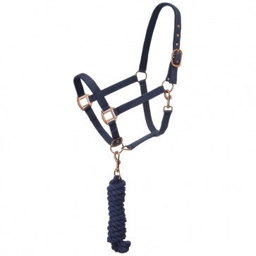 Load image into Gallery viewer, Tough1® Neoprene Padded Halter with Antique Hardware Lead Set

