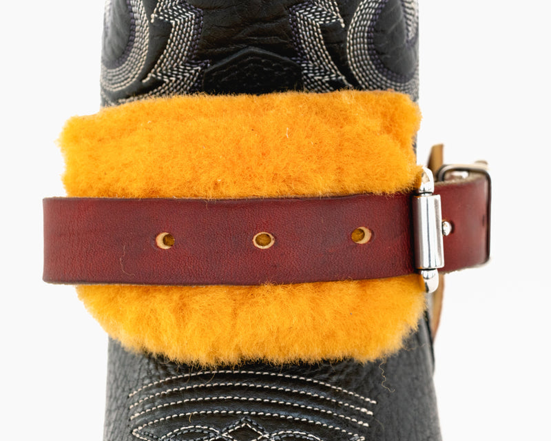 Load image into Gallery viewer, Sheep Skin Spur Strap Cover - Yellow Wool
