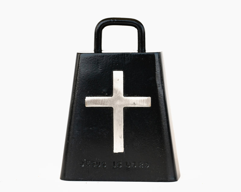 Load image into Gallery viewer, Black Bull Bell With Cross Small
