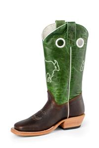 OKY35 Briar Leather Bottom with Green Crazy Cat Top and Buckin' Horse Stitch Pattern