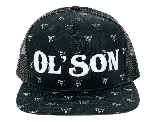 Ol' Son Black Mesh Skull Print Flatbill