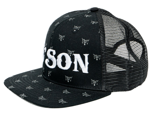 Ol' Son Black Mesh Skull Print Flatbill