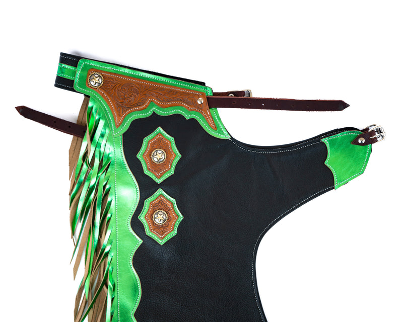 Load image into Gallery viewer, Youth Rodeo Chaps with Leg Design Green Yolk
