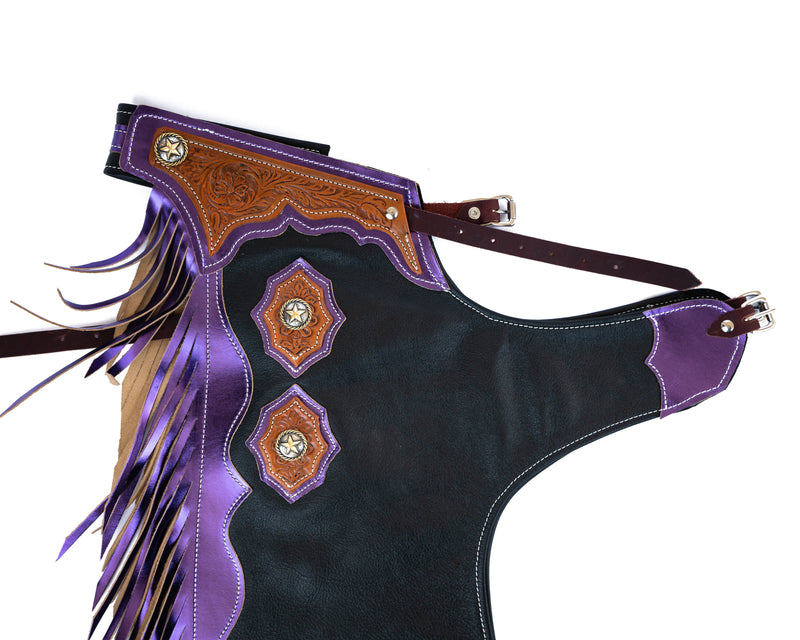 Load image into Gallery viewer, Youth Rodeo Chaps with Leg Design Purple Yolk
