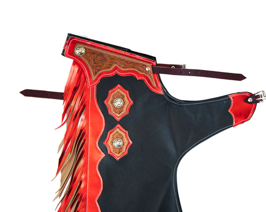 Youth Rodeo Chaps with Leg Design Red Yolk