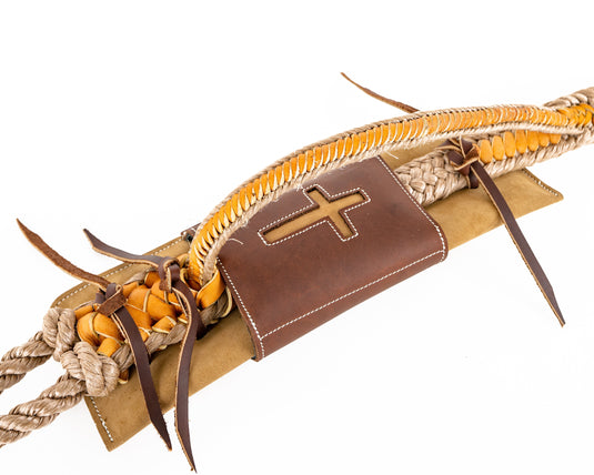 Pro Leather Covered Bull Rope Pad with Cross Inlay - Brown & Tan