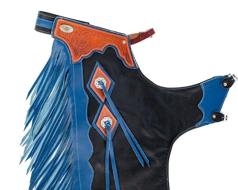 Load image into Gallery viewer, Beastmaster Junior Rodeo Chaps with Leg Design - Royal Blue
